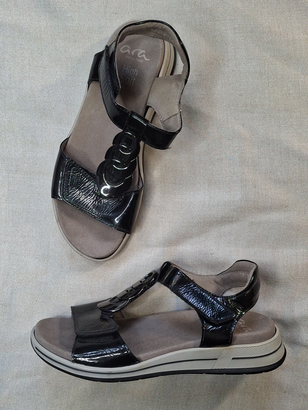 Ara Oregon High Soft Black Patent Leather Sandals EU 36 US 6